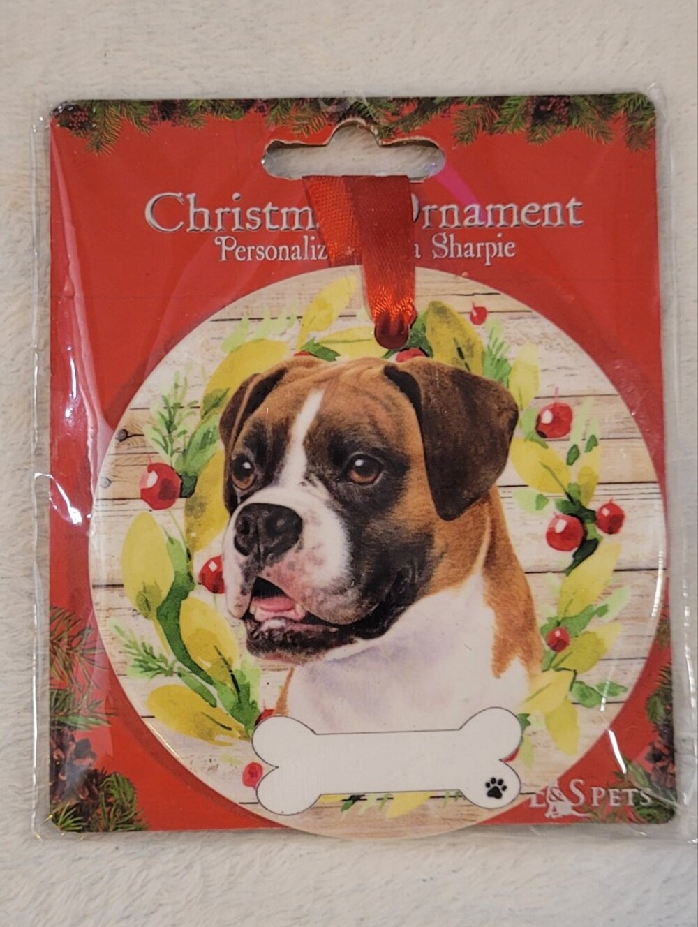 Kohl's Red Satin Ribbon Pet Ornament With A Boxer